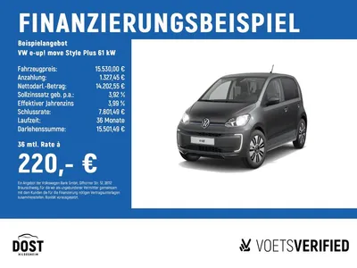 VW Volkswagen e-up! move Style Plus 61 kW RearView+SHZ+DAB im Leasing von Null-Leasing