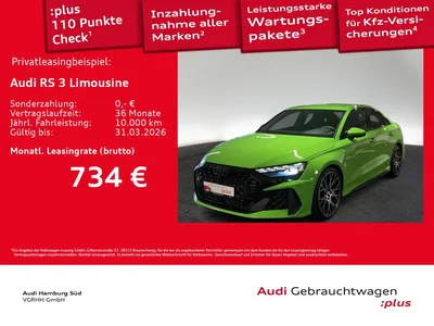 Audi Audi RS 3 Limousine TFSI qu. SCHALENSITZE/280/CARBON im Auto Abo von Null-Leasing