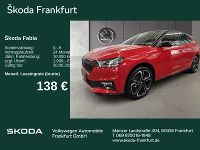 Skoda Skoda Fabia Monte Carlo 1,0 TSI SmartLink/ WinterPlus/ im Leasing von Null-Leasing