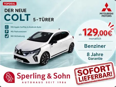 Mitsubishi Mitsubishi Colt PLUS 1.0 Turbo 5-Türer ❗"SOFORT LIEFERBAR"❗ ✔️Parksensoren, Sitzheizung, Apple-CarPlay + Android-Aut im Leasing von LeasingMarkt.de