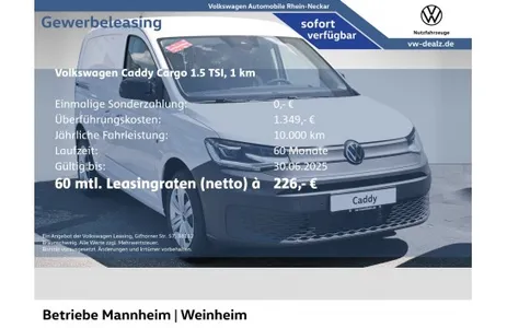 VW VW Caddy Cargo 1.5 TSI EU6 AHK GJ LED Tempomat Klima im Auto Abo von Leasingdeal.de