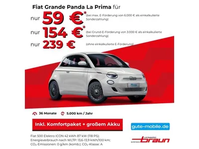Fiat Fiat 500e ICON Großer Akku, inkl. Komfortpaket mit E-Förderung im Leasing von LeasingMarkt.de