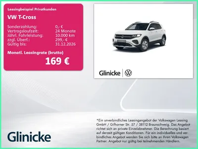 VW Volkswagen T-Cross 1.0 Life im Leasing von Null-Leasing