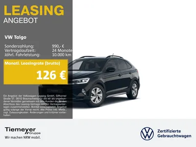 VW Volkswagen Taigo 1.0 TSI LIFE IQ.LIGHT NAVI SITZHZ LM16 im Leasing von Null-Leasing