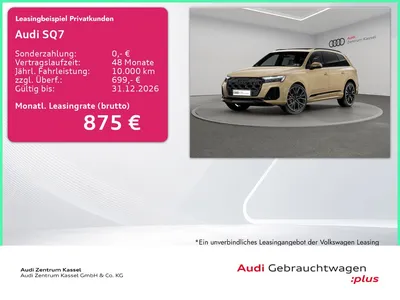 Audi Audi SQ7 4.0 TFSI qu. Laser B&O Pano HuD AHK Kamera im Leasing von Null-Leasing