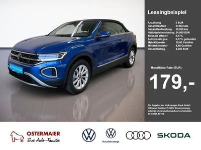 VW Volkswagen T-Roc Cabriolet STYLE 1.0TSI 116PS STDHZG.NAVI.L im Leasing von Null-Leasing