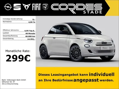 Fiat Fiat 500C Hybrid Cabrio LA PRIMA SHZ. Carplay, uvm im Auto Abo von Null-Leasing