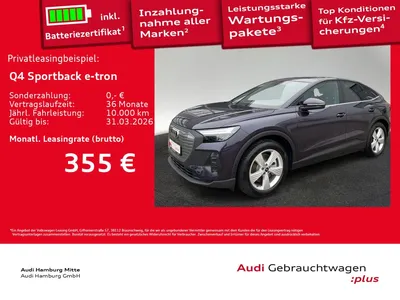 Audi Audi Q4 Sportback 45 e-tron 210 kW AHK Waermepumpe im Auto Abo von Null-Leasing
