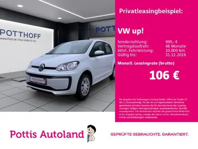 VW Volkswagen up! 1.0 MPI PDC KAMERA BLUETOOTH KLIMA im Leasing von Null-Leasing