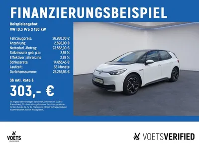 VW Volkswagen ID.3 Pro S 150 kW SHZ+RearView+PDC im Leasing von Null-Leasing