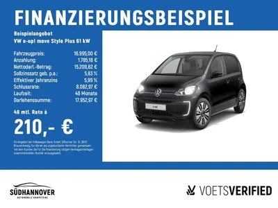 VW Volkswagen e-up! move Style Plus 61 kW REAR VIEW+SHZ+DAB im Leasing von Null-Leasing
