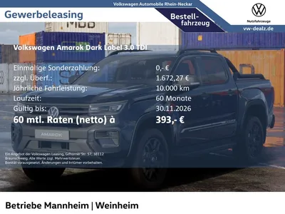 VW Volkswagen Amarok Dark Label 3.0 TDI Klima NAVI PDC ACC LED im Leasing von Null-Leasing