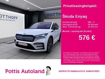Skoda Skoda Enyaq Coupé RS LOUNGE NAVI CANTON HuD PDC SITZHZ im Leasing von Null-Leasing