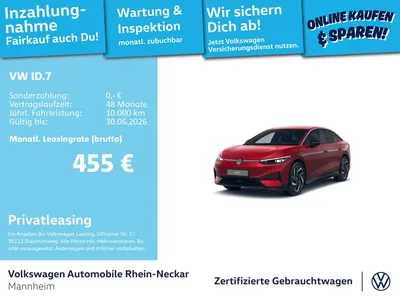 VW Volkswagen ID.7 Pro S 210 kW GAR 2030 Navi AHK Kamera uvm im Leasing von Null-Leasing