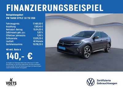 VW Volkswagen TAIGO STYLE 1.0 TSI DSG MATRIX-LED+SHZ+REAR-VIEW im Leasing von Null-Leasing