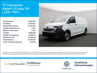 VW Volkswagen T7 Transporter Kasten LR lang TDI | LED | PDC | im Leasing von Null-Leasing