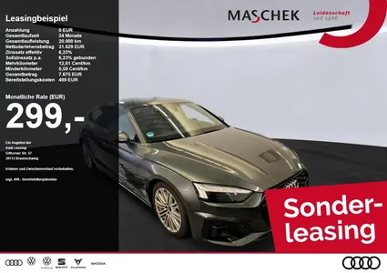 Audi Audi A5 Sportback S Line 50 TDI quatt Matrix RearView im Leasing von Null-Leasing