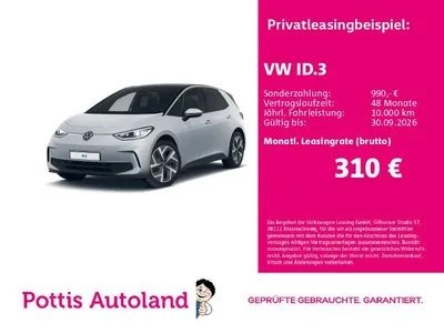 VW Volkswagen ID.3 PRO PANO NAVI IQ.LIGHT KAMERA im Leasing von Null-Leasing
