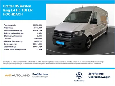 VW Volkswagen Crafter 35 Kasten lang L4 H3 TDI LR HOCHDACH im Leasing von Null-Leasing