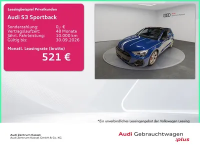 Audi Audi S3 Sportback 2.0 TFSI qu LED SONOS Pano HuD 360° im Leasing von Null-Leasing