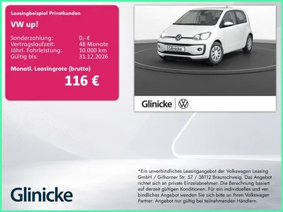 VW Volkswagen up! 1.0 PDC+RFK Tempomat Sitzhz. Klima DAB im Leasing von Null-Leasing