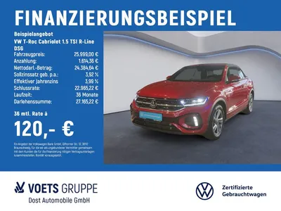 VW Volkswagen T-Roc Cabriolet 1.5 TSI R-Line DSG AHK+LED+NAVI+ im Leasing von Null-Leasing