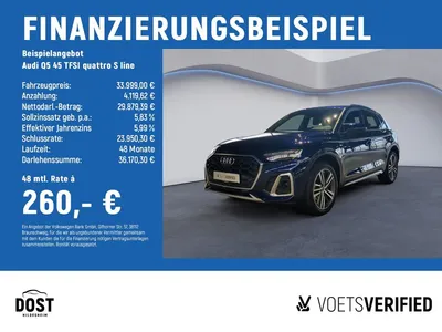 Audi Audi Q5 45 TFSI quattro S line ACC+AHK+B&O+MATRIX LED im Leasing von Null-Leasing