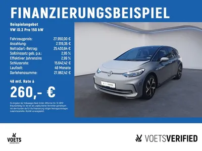 VW Volkswagen ID.3 Pro 150 kW MATRIX-LED+SHZ+RearView+PDC+ACC im Leasing von Null-Leasing