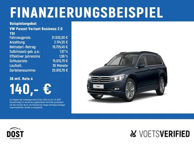 VW Volkswagen Passat Variant Business 2.0 TDI AHK+PANO+NAVI im Leasing von Null-Leasing