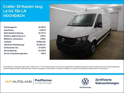 VW Volkswagen Crafter 35 Kasten lang L4 H3 TDI LR HOCHDACH im Leasing von Null-Leasing