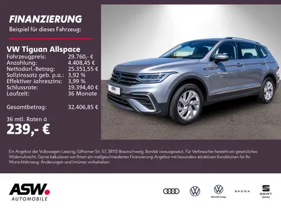 VW Volkswagen Tiguan Allspace Life 1,5TSI DSG NAVI AHK 7Sitzer im Leasing von Null-Leasing