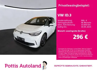 VW Volkswagen ID.3 PRO SITZHZG PDC LED DAB+ im Leasing von Null-Leasing