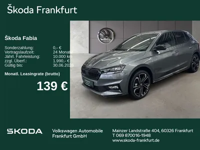 Skoda Skoda Fabia Monte Carlo 1,0 TSI SmartLink/ WinterPlus/ im Leasing von Null-Leasing