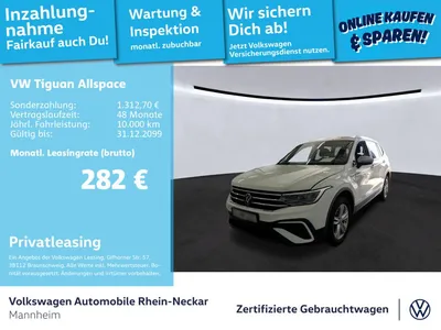 VW Volkswagen Tiguan Allspace 2.0 TDI Life DSG 4Motion Navi PD im Leasing von Null-Leasing