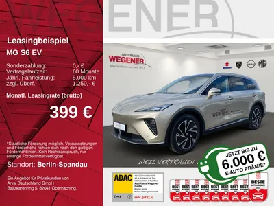 MG MGS6 EV Luxury RWD*HUD*360*PANO*Sitzklima*Ambi* im Leasing von Null-Leasing