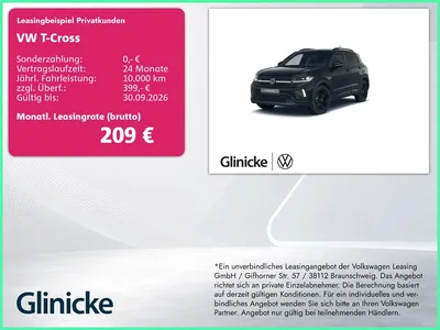 VW Volkswagen T-Cross 1.0 TSI R-Line Black Style im Leasing von Null-Leasing
