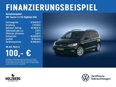 VW Volkswagen Touran 1.5 TSI Highline DSG 7SITZER+AHK+LED im Leasing von Null-Leasing