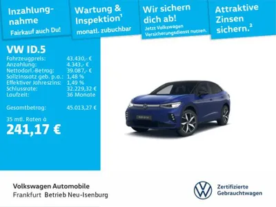 VW Volkswagen ID.5 GTX 4-Motion Navi IQ.Light DAB+ FrontAssist SideAssist im Leasing von LeasingMarkt.de