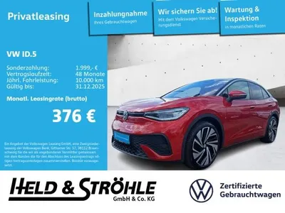VW Volkswagen ID.5 Pro ACC AHK HuD MATRIX NAVI PANO RFK WÄPU im Auto Abo von LeasingTime
