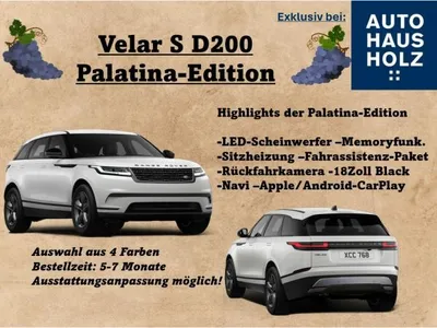 Land Rover Land Rover Range Rover Velar Velar S D200 *NEUBESTELLUNG* - Palatina-Edition - 19 Zoll - Fahrassistenzpaket - 360 Grad Kam im Auto Abo von LeasingMarkt.de