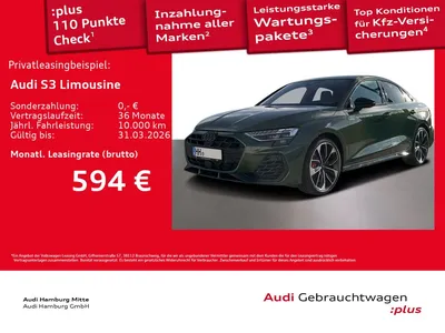 Audi Audi S3 Limousine TFSI quattro S tronic Sportabgas Pa im Auto Abo von Null-Leasing