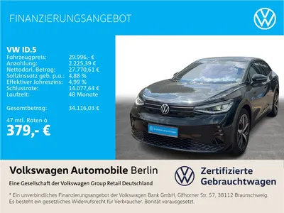 VW Volkswagen ID.5 GTX 220/77 Wärmepumpe Navi LED ACC PDC im Leasing von Null-Leasing