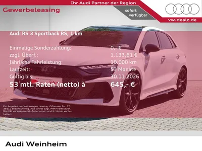 Audi Audi RS 3 Sportback S tronic Klima NAVI PANO MATRIX im Leasing von Null-Leasing