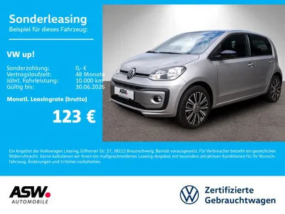 VW Volkswagen up! Active 1.0 MPI Klimaauto SHZ PDC RFK GRA ALU im Leasing von Null-Leasing
