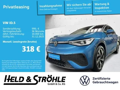 VW Volkswagen ID.5 Pro 20 ACC AHK HuD MATRIX WÄPU 5J.GAR. im Auto Abo von LeasingMarkt.de